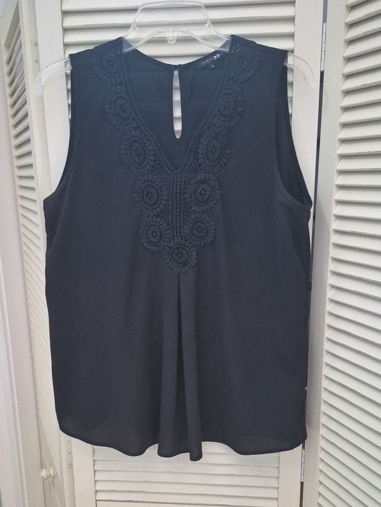Papermoon Tops - Papermoon Sleeveless Black Crochet-Trim Blouse - L